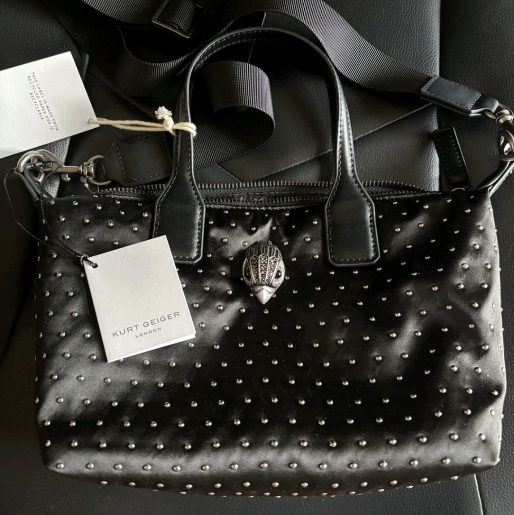 Kurt Geiger Black Studded Mini Satchel with Silver Hardware